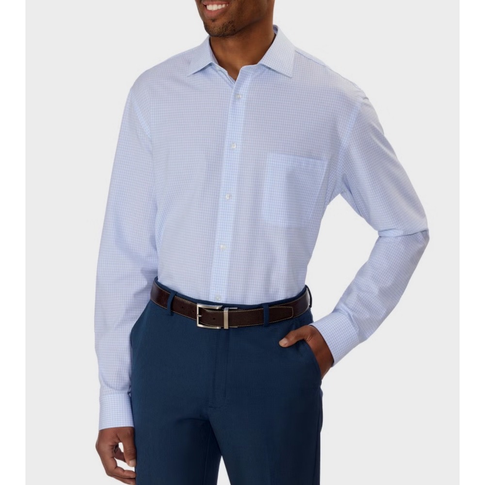 NWT Calvin Klein Mens Tech Active Stretch Blue Micro Check Shirt 16-16.5 36-37